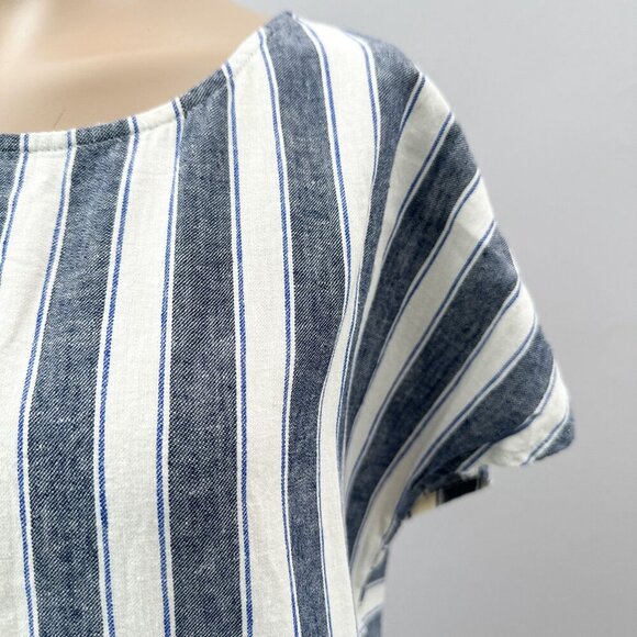 Madewell Stripe Play Button Back Dress Linen Cotton Transatlantic Blue Women M - Picture 9 of 16